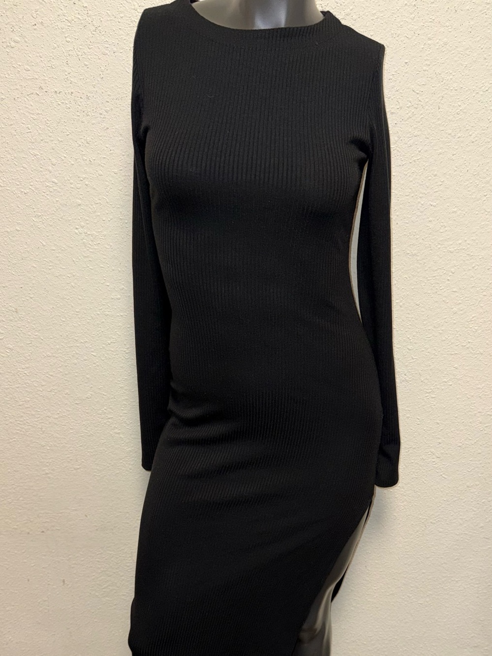 VICI Black Ribbed Long Sleeve Midi Bodycon Dress